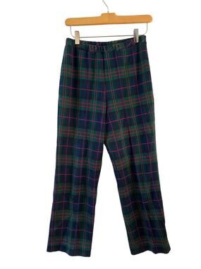 Vintage 80s Johnny Appleseeds Tartan plaid ankle pants Navy Blue